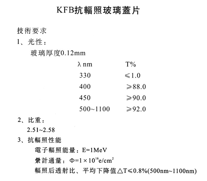 空间用(yòng)抗辐照玻璃盖片